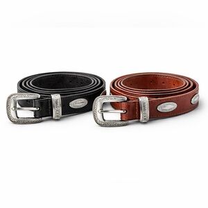 Western Leather Concho Belt Set Black Brown Size 42 Cowboy Ranch Made in USA